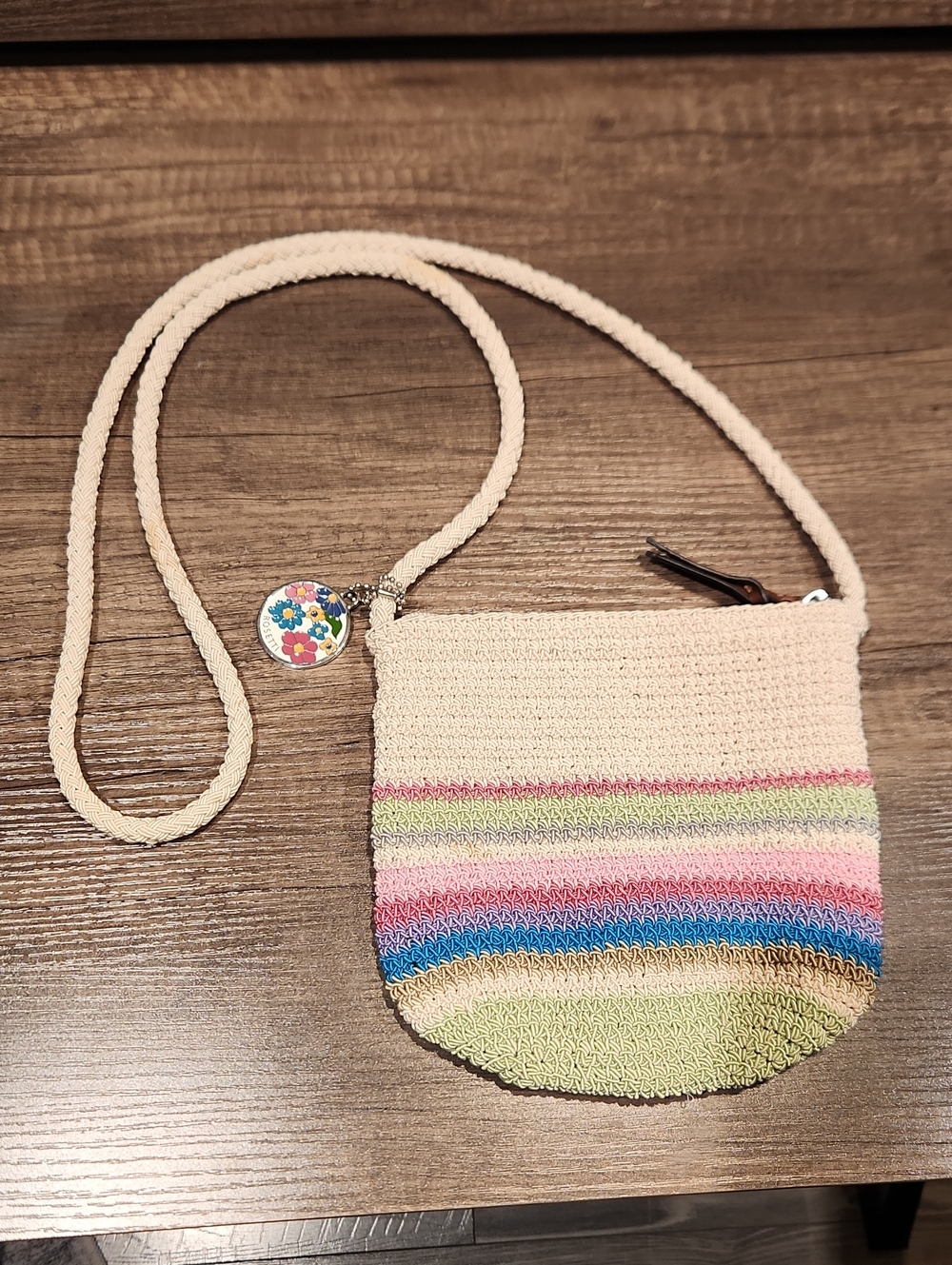Rosetti Cream Crochet Crossbody with Pastel Stripes